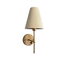 Arandela Luminaria de Parede Dourado com Interruptor Cupula Bege Tecido Algodao Bivolt - 7