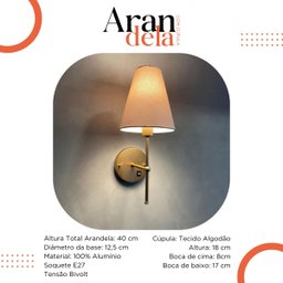 Arandela Luminaria de Parede Dourado com Interruptor Cupula Bege Tecido Algodao Bivolt - 3