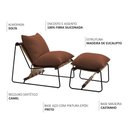 Ver imagem 2 de Kit Poltrona com Puff Turim Base Aço Preto Recouro Camel Linho Telha - Nexta Casa