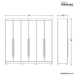 Guarda Roupa Belém 6 Portas com Espelho Albatroz - 5