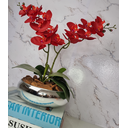 Ver imagem 3 de Arranjo Com 2 Orquídeas Vermelha Vaso Prata 22cm