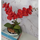 Ver imagem 2 de Arranjo Com 2 Orquídeas Vermelha Vaso Prata 22cm