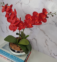 Ver imagem 2 de Arranjo Com 2 Orquídeas Vermelha Vaso Prata 22cm