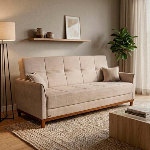 Sofá Cama Reclinável Caribe Bouclê Bege 2,02m - King House