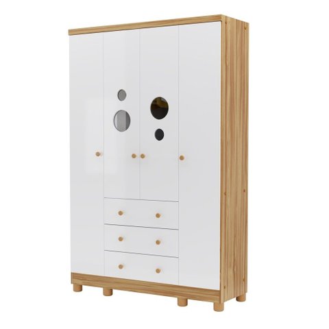 Armario Infantil 4 Portas Bolinha - Moveis Peroba Amendoa/branco