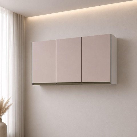 Armário Aéreo Modulado Essenza 3 Portas de Bater MDF-MDP Branco-Bege Dunas Luciane Móveis