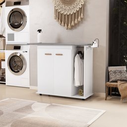 Tábua de Passar Roupa Top 02 Portas com Suporte para Ferro e Cabideiro Branco - Desk Design - 8