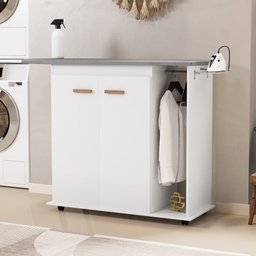 Tábua de Passar Roupa Top 02 Portas com Suporte para Ferro e Cabideiro Branco - Desk Design - 2