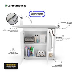 Tábua de Passar Roupa Top 02 Portas com Suporte para Ferro e Cabideiro Branco - Desk Design - 3