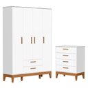 Ver imagem 1 de Jogo de Quarto Infantil Flip Guarda Roupa 4 Portas e Cômoda 4 Gavetas Branco Fosco - Reller Móveis