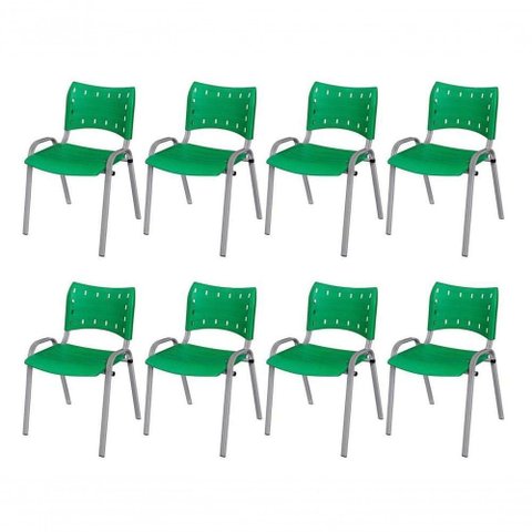 Cadeira Iso Base Cinza Escola, Escritório Verde Kit 8 Un