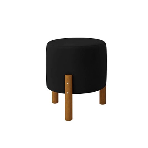 Kit 2 Banquinho Decorativo Preto Multiuso Banqueta Redondo Puff Pés em Madeira