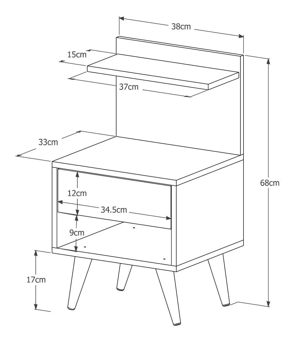 Mesa de Cabeceira para Quarto com 1 Gaveta e Pés Retrô Sleep - Cinza com Cinamomo - 3