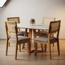 Ver imagem 1 de Conjunto para Sala de Jantar Mesa Retangular e 4 Cadeiras Estofadas Encosto Telado 100% MDF Bolonha Bege/Freijó/Off White