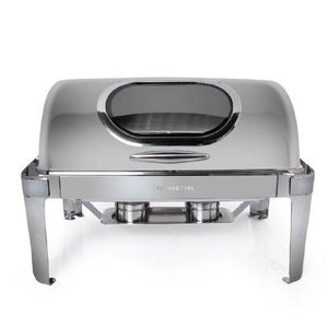 Rechaud Aço Inox Premium Basculante Retangular Com Visor Gourmet Mix