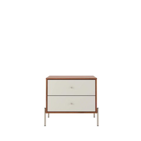 Mesa de Cabeceira 2 Gavetas Jasper 64 cm - Off White Fosco c/ Canella - Champanhe