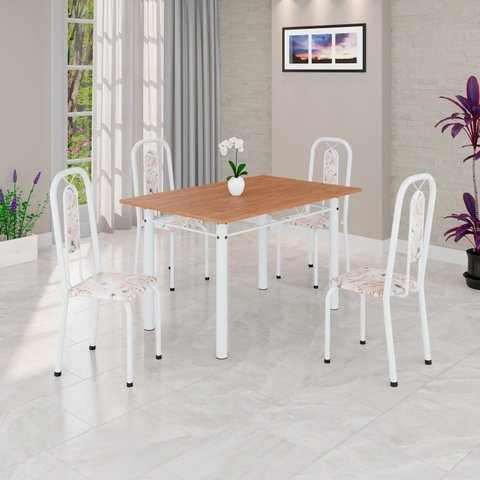 Conjunto Sala de Jantar com 4 Cadeiras Lívia Branco/Bege