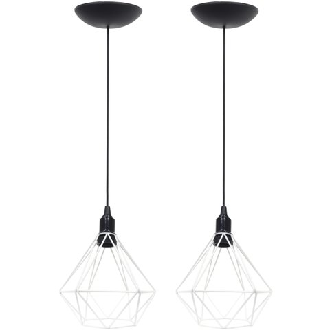 2 Pendentes Aramado Diamante Luminária Lustre P Teto Retrô Vintage Industrial Balcão Branco