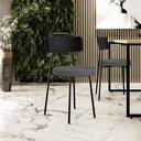 Ver imagem 2 de Cadeira Decorativa Estofada Sala Jantar Barcelona L02 Couríssimo Preto Linho Cinza Escuro - Lyam