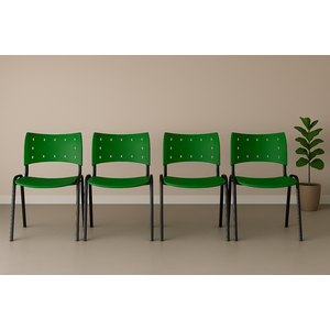 Kit 4 Cadeiras Iso Fixa Empilhável Escola Igreja Salão:verde