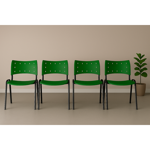 Kit 4 Cadeiras Iso Fixa Empilhável Escola Igreja Salão:verde