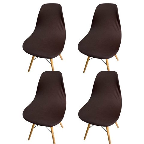 Kit 4 Capa de Cadeira Charles Eames Eiffel Pé Palito Malha Lisa:marrom