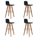 Ver imagem 2 de Kit 4 Banquetas Altas Luxo Linea Aço Cobre Linho Preto Base Carvalho