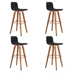 Kit 4 Banquetas Altas Luxo Linea Aço Cobre Linho Preto Base Carvalho - 2