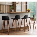 Ver imagem 1 de Kit 4 Banquetas Altas Luxo Linea Aço Cobre Linho Preto Base Carvalho