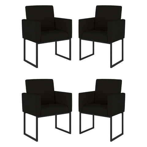 Kit 04 Cadeiras Poltrona Decorativa para Sala Quarto Preto Cor:preto