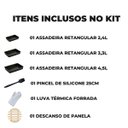 Ver imagem 2 de Jogo de Assadeira Alta Retangular 03 Peças Antiaderentes + Luva Térmica + Pincel Preto + Descanso de