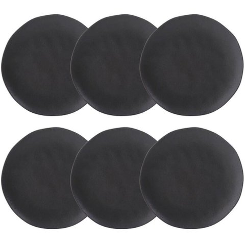 Jogo 6 Pratos Rasos Orgânicos Preto 26,5cm Cerâmica Stoneware Sushi Sashimi Porto Brasil