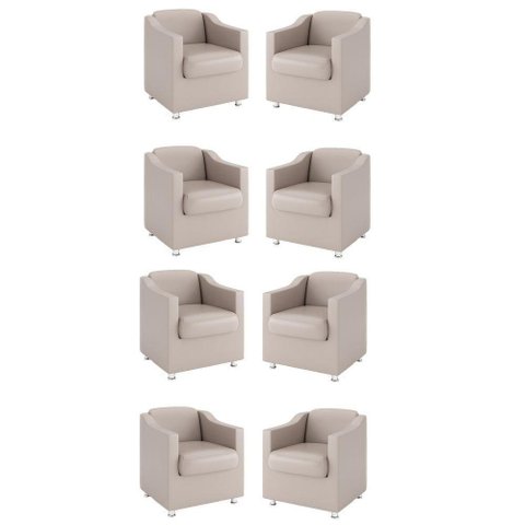 Kit 8 Poltronas Decorativas Sala Courino Bege