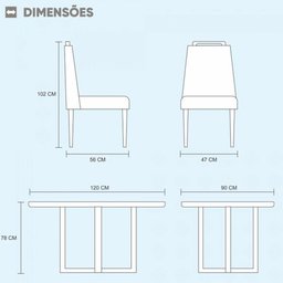 Conjunto Sala de Jantar Lisboa 4 Lugares Mesa e Cadeiras Moveis Mix - 3 Conjunto Sala de Jantar Lisboa 4 Lugares Mesa e Cadeiras Moveis Mix - 3