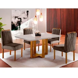Conjunto Sala de Jantar Lisboa 4 Lugares Mesa e Cadeiras Moveis Mix - 1 Conjunto Sala de Jantar Lisboa 4 Lugares Mesa e Cadeiras Moveis Mix - 1