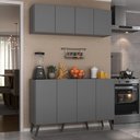 Ver imagem 2 de Kit Armário de Cozinha Aéreo e Balcão 4 Portas Retrô Multimóveis Mp2170 Grafite/preto