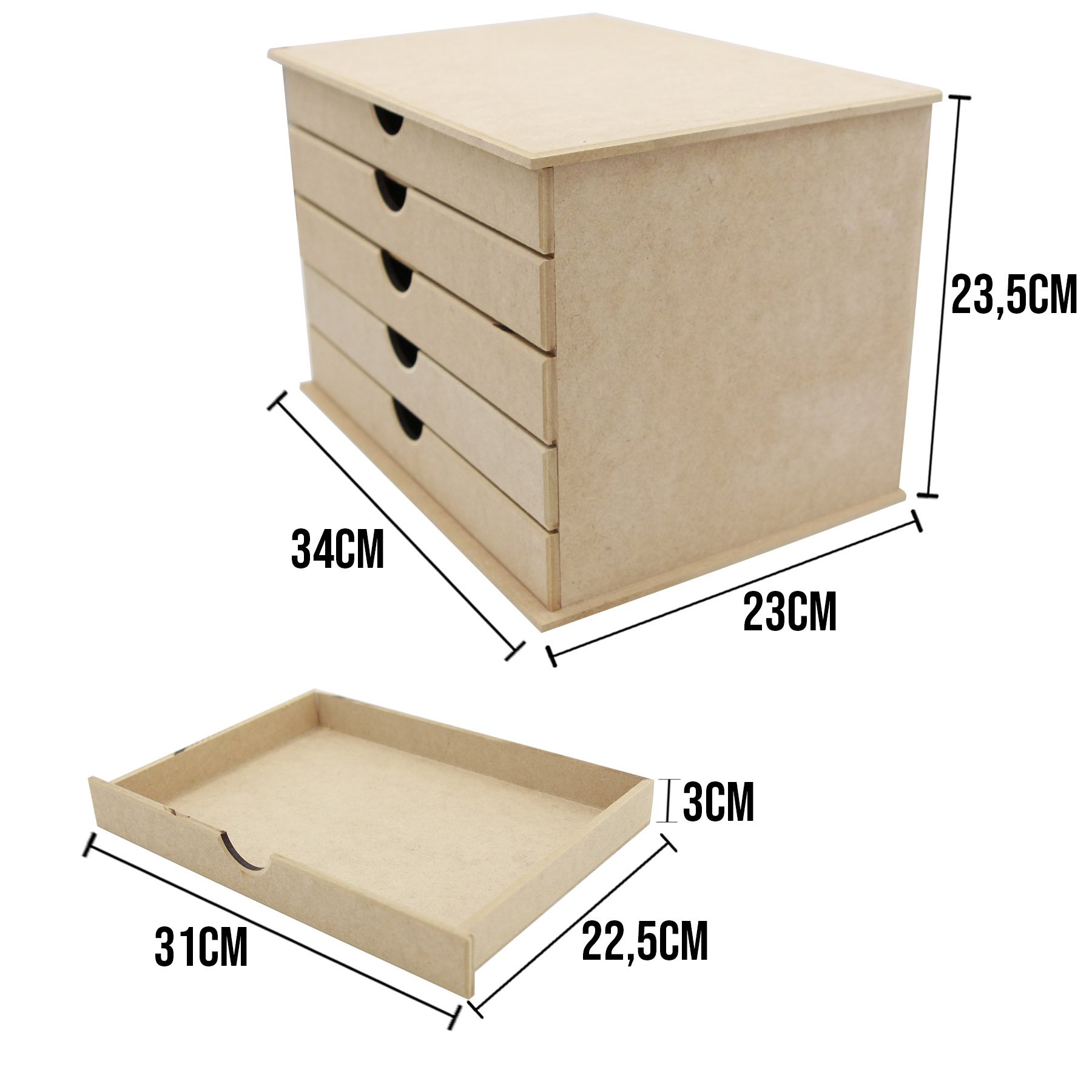 Organizador Gaveteiro de Mesa Porta Papel Tamanho Grande A4 com 5 Gavetas Cor Mdf Cru Dupétriz Espaç - 2