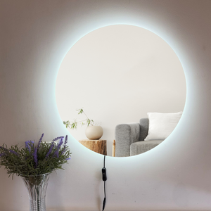 Espelho Redondo 60cm X 60cm com Led Á Pilha ou Fonte:branco Frio Fonte12v (tomada)