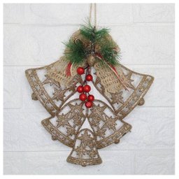 Kit 10 Enfeite Pendente Decoração Natalina Sino Vazado Dourado 25cm - 1