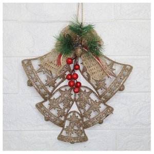 Kit 10 Enfeite Pendente Decoração Natalina Sino Vazado Dourado 25cm