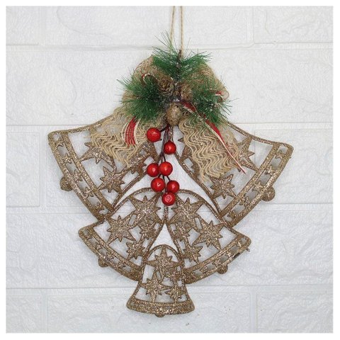 Kit 10 Enfeite Pendente Decoração Natalina Sino Vazado Dourado 25cm
