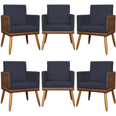 Kit 6 Poltronas Decorativas para Escritório Lis Corino e Suede Cores Pé 30cm