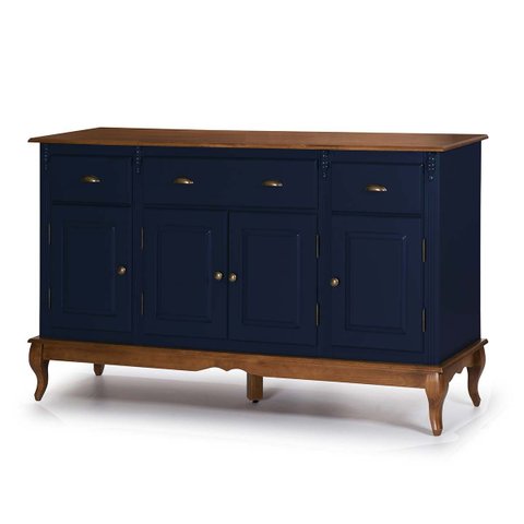 Balcão Buffet 4 Portas 3 Gavetas 60805 Hannover Linz Móveis - Azul Petróleo/imbuia Glazer