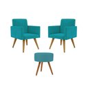 Ver imagem 1 de Jogo 02 Poltronas Decorativas + Puff Redondo Cor: Azul Turquesa