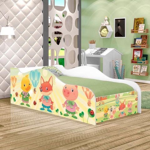 Cama Carro Fun Adesivada Fazendinha e Balões Solteiro