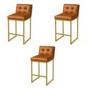 Ver imagem 2 de Banqueta Cozinha Alta com Encosto Industrial Kit 3 Dourado Lirina Pu C05 - D’Rossi