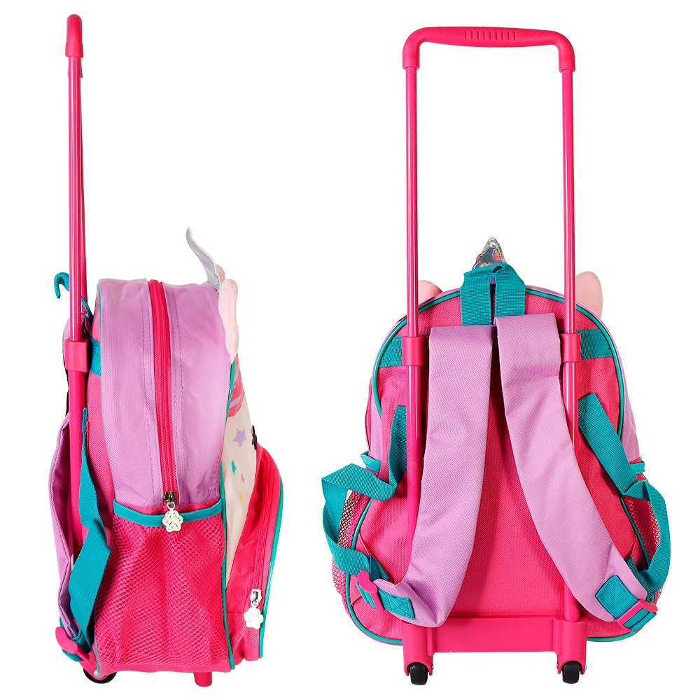 Mochila Infantil Unicórnio C/ Rodinhas e Alça Retrátil Roxa - 5