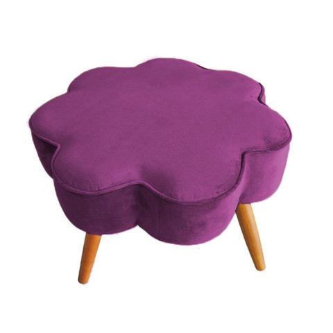 Puff Flor Decorativo Redondo Banqueta Pés Palito Veludo Cor:roxo