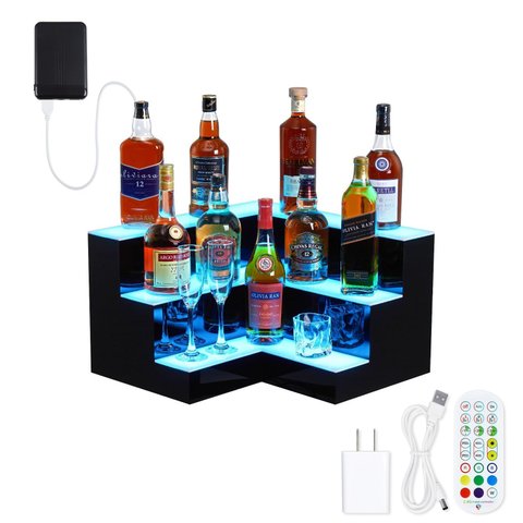 Takywep Expositor Led Parede para 3-20 Garrafas Controle Remoto Preto