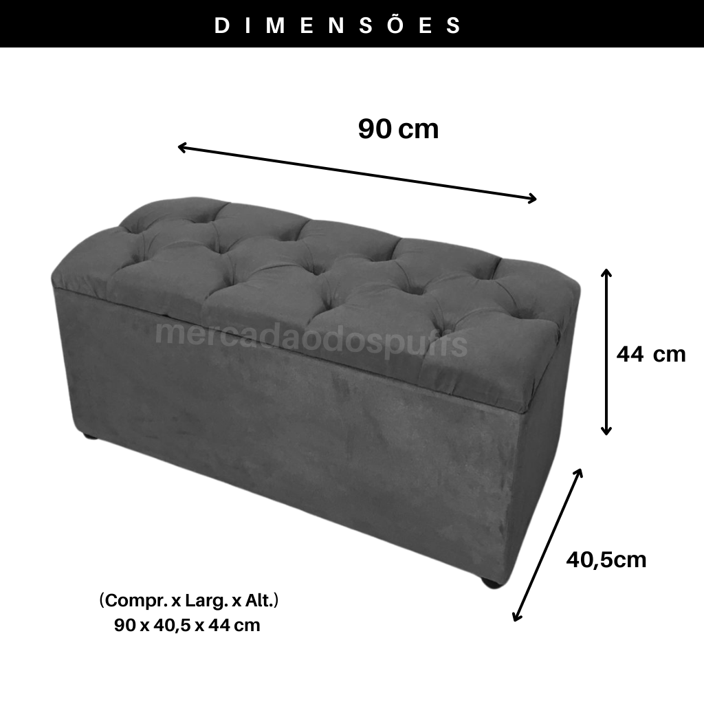 Bau Solteiro Capitonê Pé de Cama Decoração Guarda Objetivos Sapateira - Cinza - 2